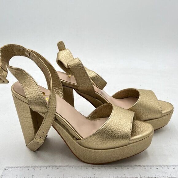 FYS Gold Open Toe Platform Ankle Strap Sandal Chunky High Heel Buckled Sandals - Picture 4 of 8